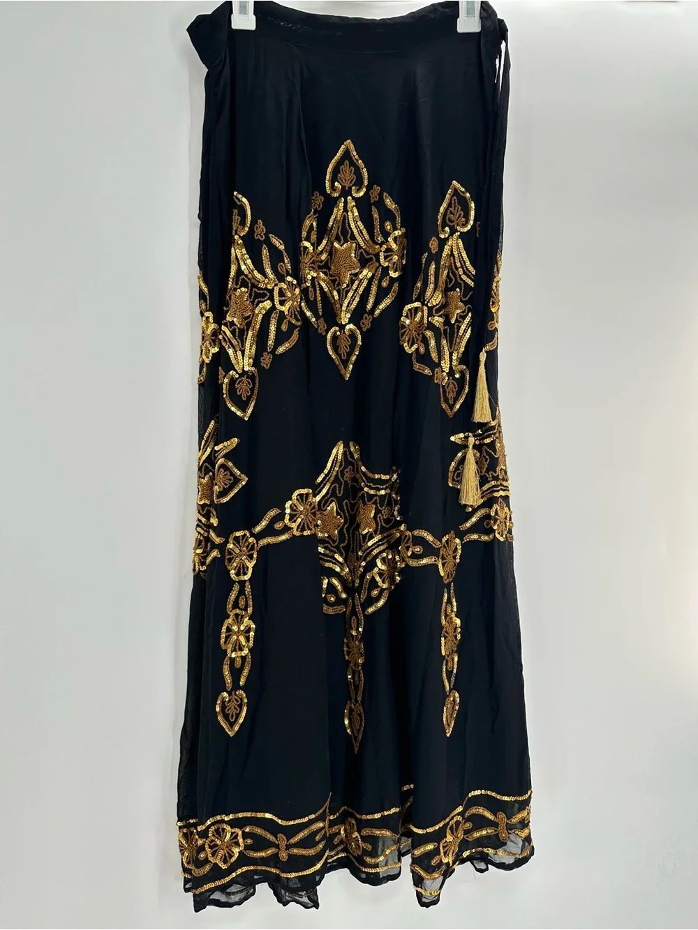 Soft Surroundings Women Maxi Skirts Black/Gold Sequin Size M/T Boho